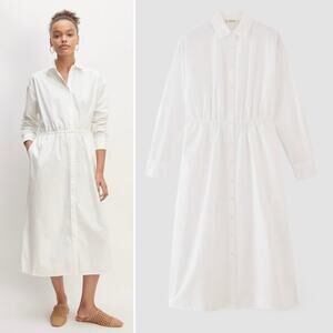 Everlane White Supima Cotton Midi Shirt Dress Medium Button Down Long Sleeve NEW